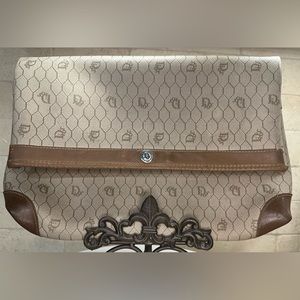 Vintage Dior Shades Of Brown Honeycomb Print Coated Canvas Clutch